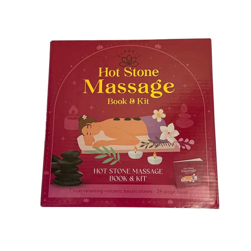 Hinkler Elevate Hot Stone Massage Book and Kit 7 Volcanic‎ Basalt Stones New